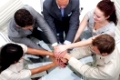 High angle of business team with hands together. Concept of teamwork