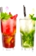 Two mojito cocktails with strawberry and lime fruits isolated on white background
