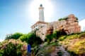 Faro de Botafoch lighthouse in the port of Ibiza town, Balearic Islands. Spain