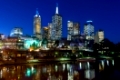 Melbourne skyline towards Fed Square, from Princes Bridge in Victoria, Australia