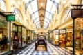 Melbourne, Australia - March 22, 2016: Melbourne's famous Royal Arcade shopping centre during the day with shoppers.