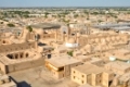 Scenic aerial view of old town in Khiva, Uzbekistan with large palace
