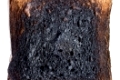 black burned toast isolated on white background