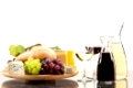Gourmet food, cheese plate with grapes and bread to wine