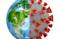 Symbiosis of the planet earth and coronavirus covid 19. 3D render.