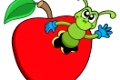 Cute worm in apple - isolated illustration.