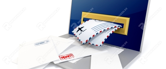 3d laptop with mails on white background