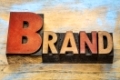 brand word  in vintage letterpress wood type blocks against grunge painted wood