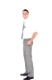 Portrait of a young office worker with the hands on his pockets against a white background