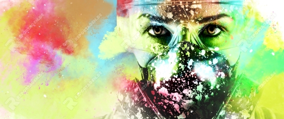 Portrait of a woman with protective filter mask. Image combined with an digital effects. Digital art
