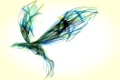 flying abstract bird, consisting of randomly dispersed colored ribbons