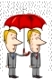 Concept Cartoon Illustration of Two Businessmen under the Leaky Umbrella