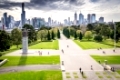 Melbourne, Australia on May 7, 2016: View of Melbourne's skyline from Shrine of Remembrance