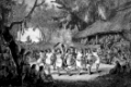 Lebenssituationen um 1880: Tanz der Uea-Mädchen auf der Insel Wallis, Samoa, Historisches Bild aus ca 1886