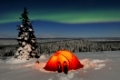 Nordlicht ueber einem Zelt im Schnee, Stubba Naturreservat, Welterbe Laponia, Lappland, Norrbotten, Schweden, Skandinavien, Europa; November 2007
