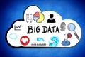 Cloud with big data on blue background