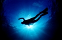 Taucher im Gegenlicht, Bali, Indischer Ozean, Indonesien, Scuba diver shadow, Bali, Indian Ocean, Indonesia