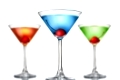 Different martini color cocktails on white